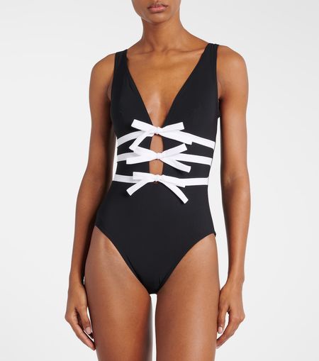 Black One Piece Swimsuit for Women 2025 Summer New Bikini,high Waist Contrast Belt Swimwear,deep-V Neck Backless Bathing Suit